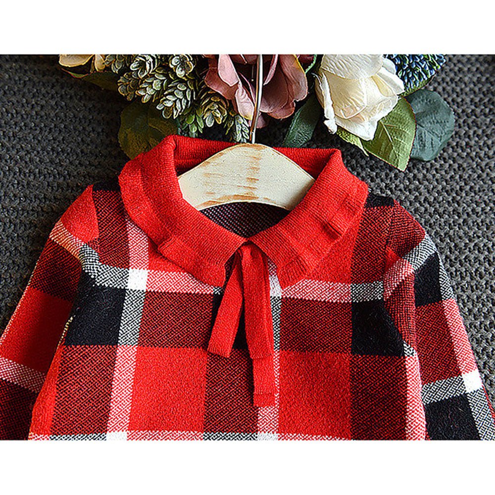 Red Plaid Peter Pan collar 2 pcs sweatshirt & Skirt Winterwear set for Girls - Little Surprise BoxRed Plaid Peter Pan collar 2 pcs sweatshirt & Skirt Winterwear set for Girls