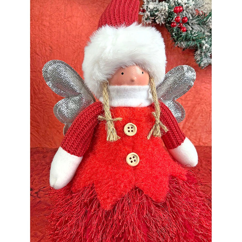 Red Skirt Christmas Angel with Glitter Silver Wings Christmas Table Décor - Little Surprise BoxRed Skirt Christmas Angel with Glitter Silver Wings Christmas Table Décor