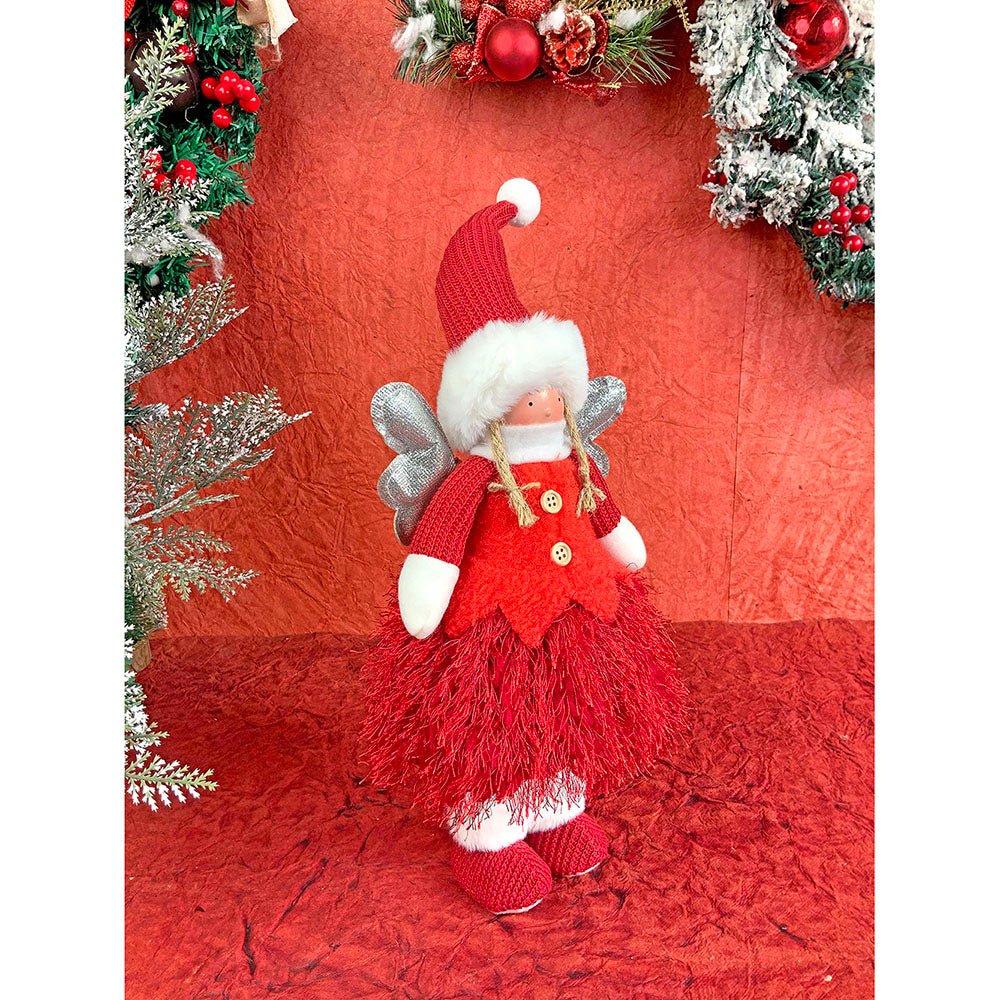 Red Skirt Christmas Angel with Glitter Silver Wings Christmas Table Décor - Little Surprise BoxRed Skirt Christmas Angel with Glitter Silver Wings Christmas Table Décor