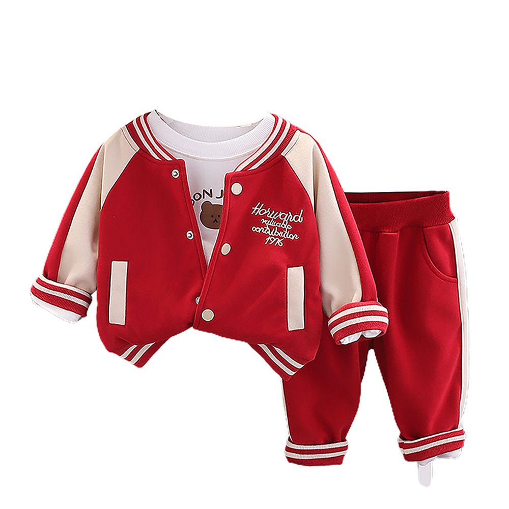 Red/Beige Teddy 3 pcs Track Suit set for Toddlers/Kids - Little Surprise BoxRed/Beige Teddy 3 pcs Track Suit set for Toddlers/Kids