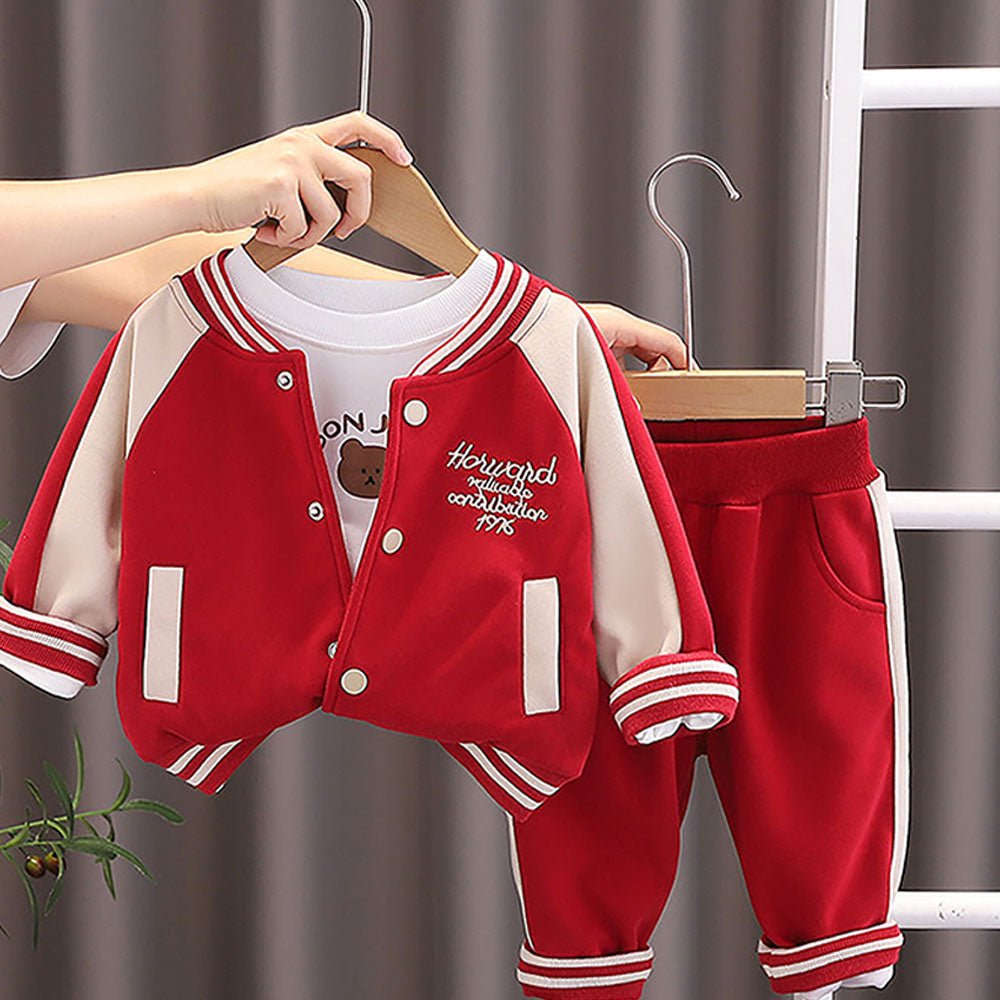 Red/Beige Teddy 3 pcs Track Suit set for Toddlers/Kids - Little Surprise BoxRed/Beige Teddy 3 pcs Track Suit set for Toddlers/Kids