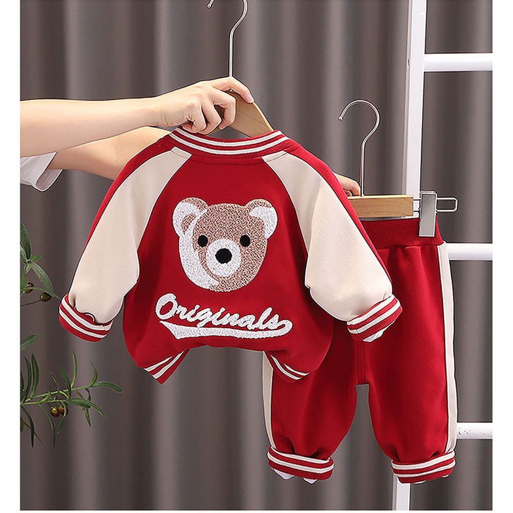 Red/Beige Teddy 3 pcs Track Suit set for Toddlers/Kids - Little Surprise BoxRed/Beige Teddy 3 pcs Track Suit set for Toddlers/Kids