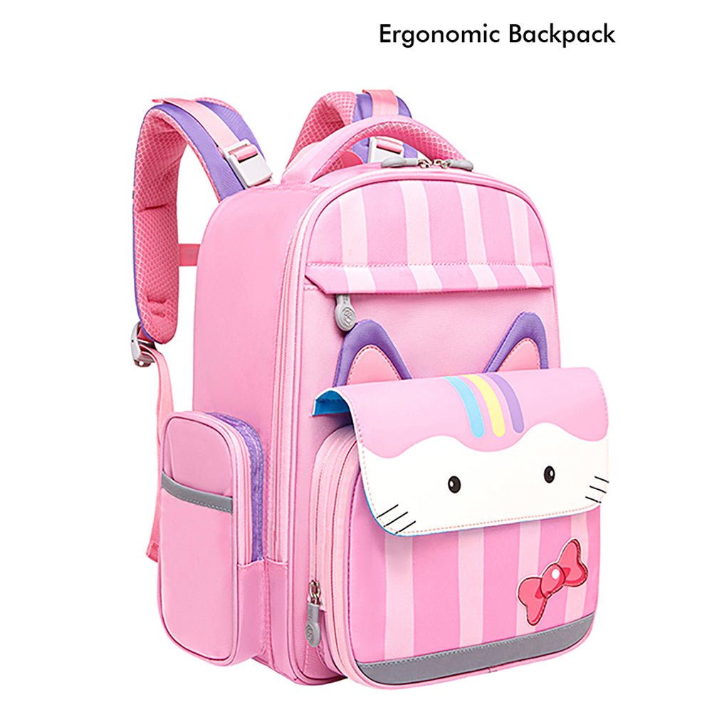 Shiny Pink Cat Lunchbag and Ergonomic School Backpack for Kids.(2 pcs set) - Little Surprise BoxShiny Pink Cat Lunchbag and Ergonomic School Backpack for Kids.(2 pcs set)