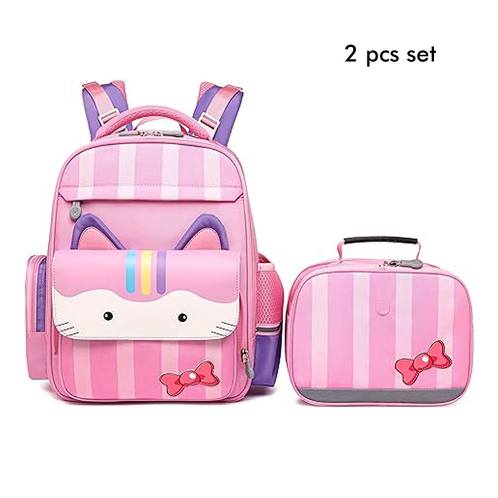 Shiny Pink Cat Lunchbag and Ergonomic School Backpack for Kids.(2 pcs set) - Little Surprise BoxShiny Pink Cat Lunchbag and Ergonomic School Backpack for Kids.(2 pcs set)