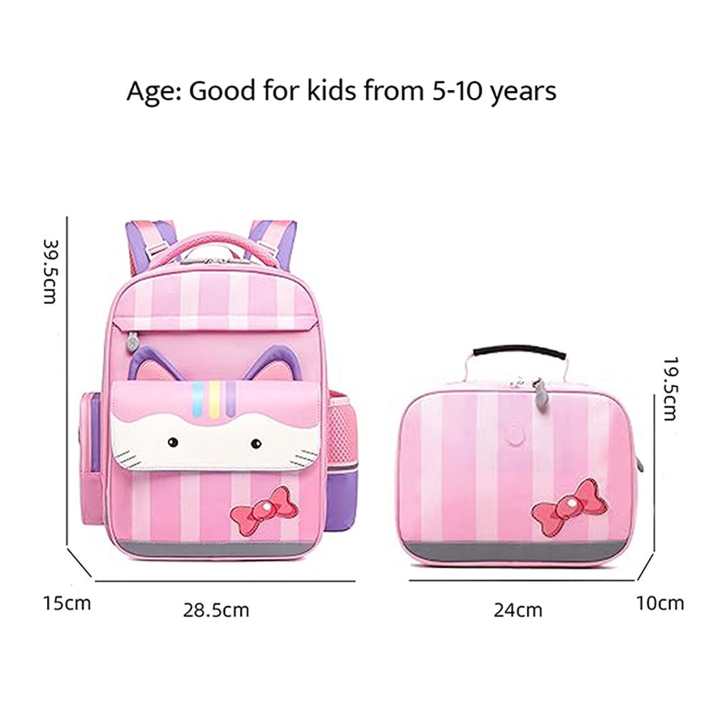 Shiny Pink Cat Lunchbag and Ergonomic School Backpack for Kids.(2 pcs set) - Little Surprise BoxShiny Pink Cat Lunchbag and Ergonomic School Backpack for Kids.(2 pcs set)