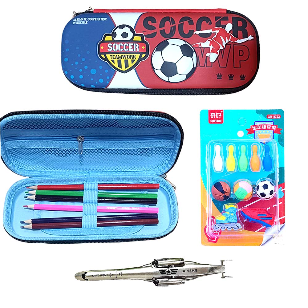 Soccer Theme Red 4pcs Stationery Case set - Little Surprise BoxSoccer Theme Red 4pcs Stationery Case set