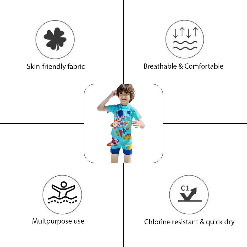 Teal Blue Space Rocket Shirt & Shorts Swimwear for Kids, 2 PCS Set - Little Surprise BoxTeal Blue Space Rocket Shirt & Shorts Swimwear for Kids, 2 PCS Set - Little Surprise BoxTeal Blue Space Rocket Shirt & Shorts Swimwear for Kids, 2 PCS Set