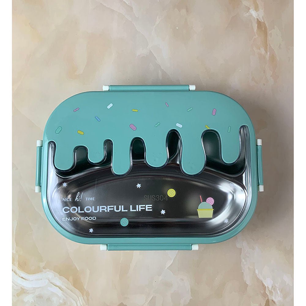 Teal Icecream Drip Big Size Stainless Steel Lunch Box, 1300ml - Little Surprise BoxTeal Icecream Drip Big Size Stainless Steel Lunch Box, 1300ml