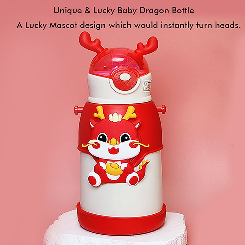 White Lucky Dragon theme Kids Water Bottle, 500ml - Little Surprise BoxWhite Lucky Dragon theme Kids Water Bottle, 500ml