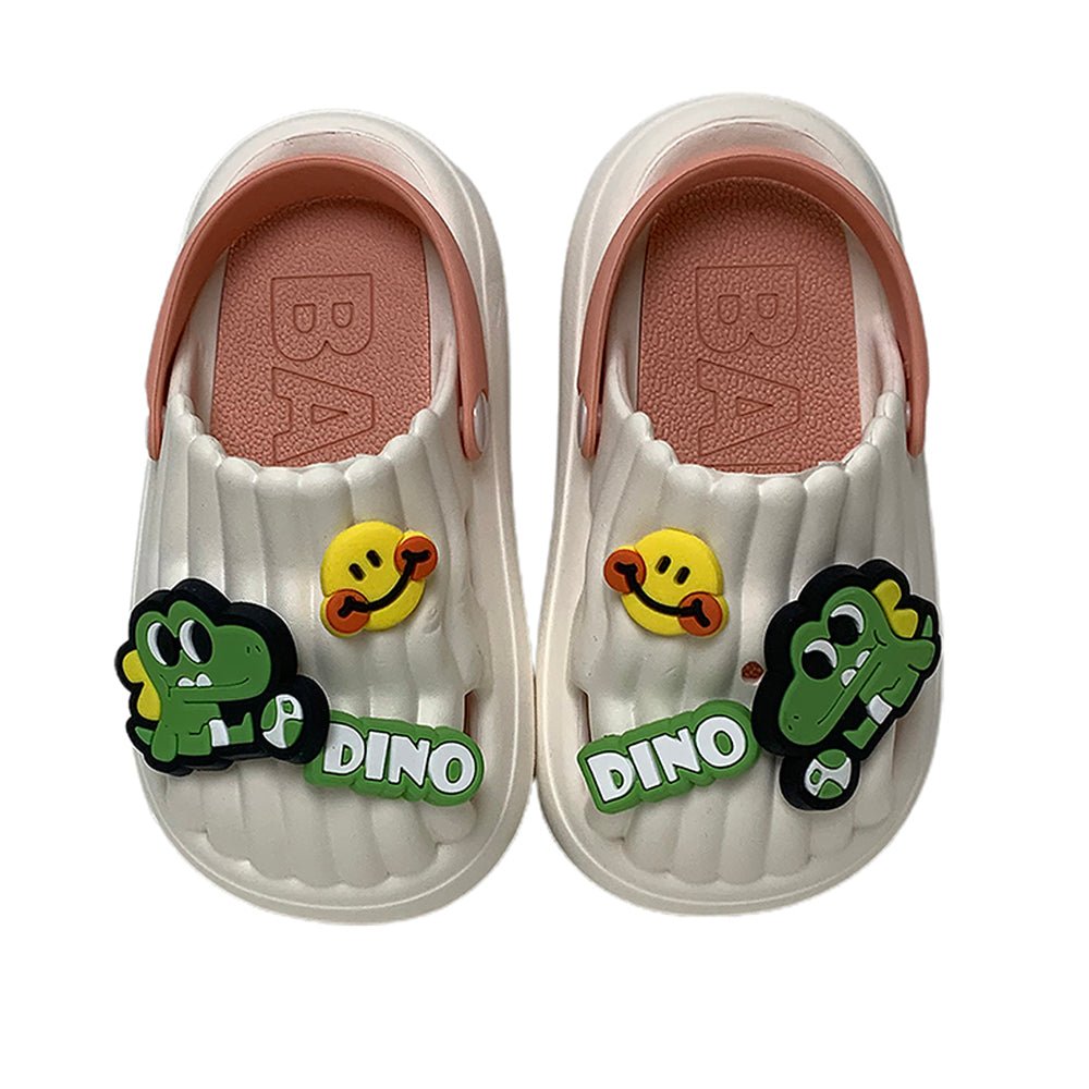 White Smilie Dino Slip on Clogs, Summer/Monsoon all season Footwear for Toddlers & Kids - Little Surprise BoxWhite Smilie Dino Slip on Clogs, Summer/Monsoon all season Footwear for Toddlers & Kids