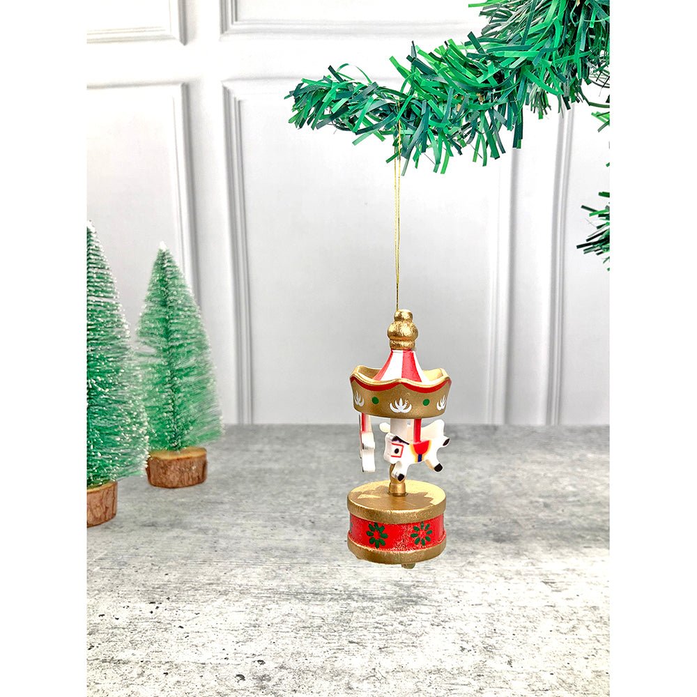 Wooden Carousel set of 6, Christmas Tree Ornaments - Little Surprise BoxWooden Carousel set of 6, Christmas Tree Ornaments