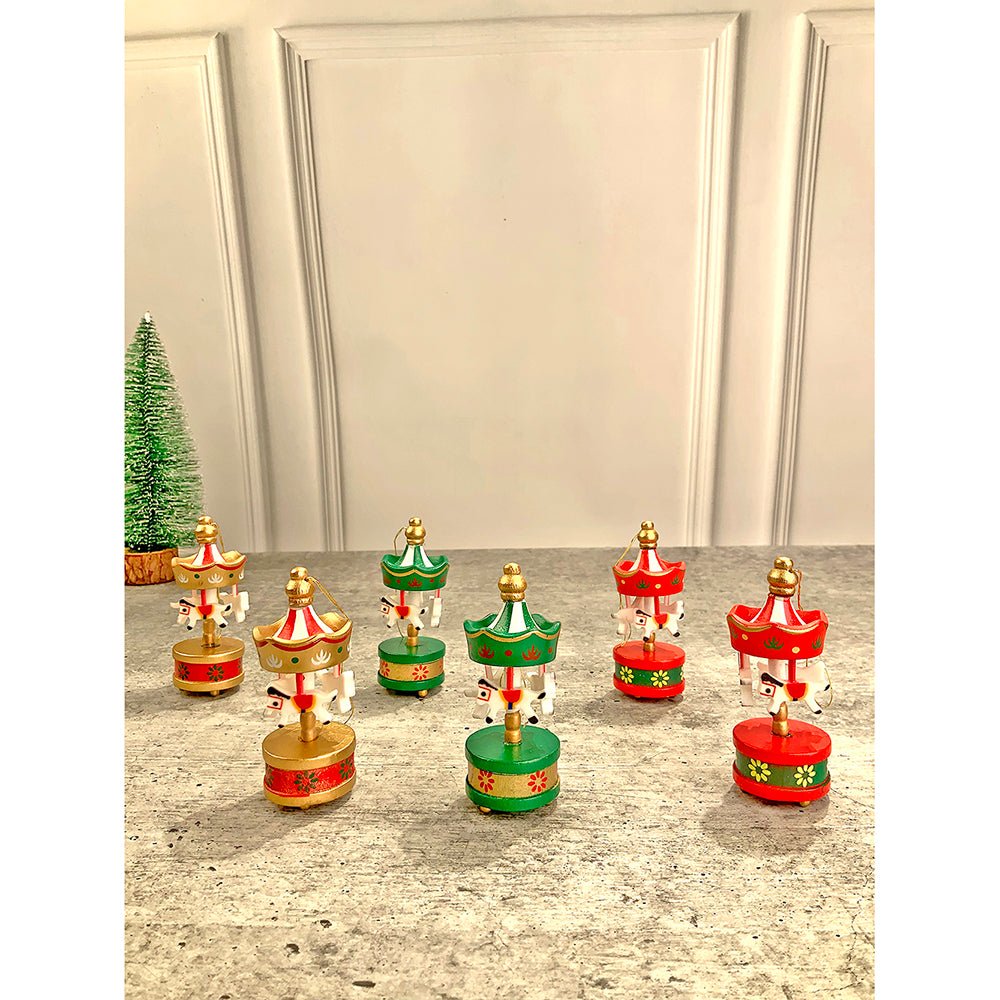 Wooden Carousel set of 6, Christmas Tree Ornaments - Little Surprise BoxWooden Carousel set of 6, Christmas Tree Ornaments