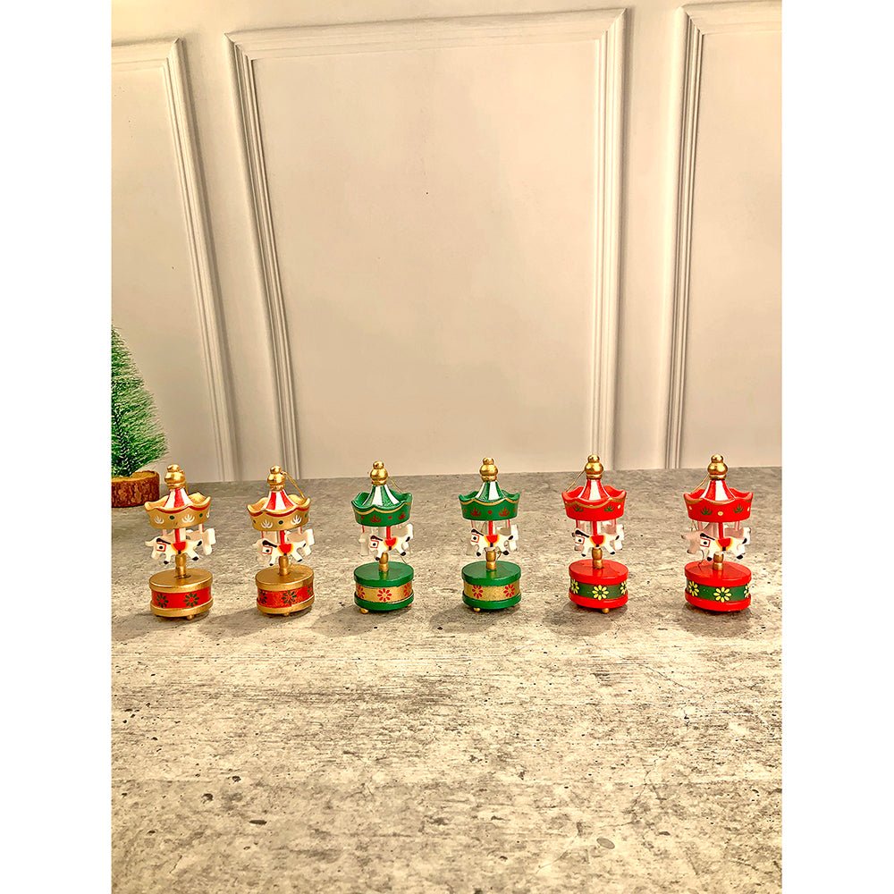 Wooden Carousel set of 6, Christmas Tree Ornaments - Little Surprise BoxWooden Carousel set of 6, Christmas Tree Ornaments