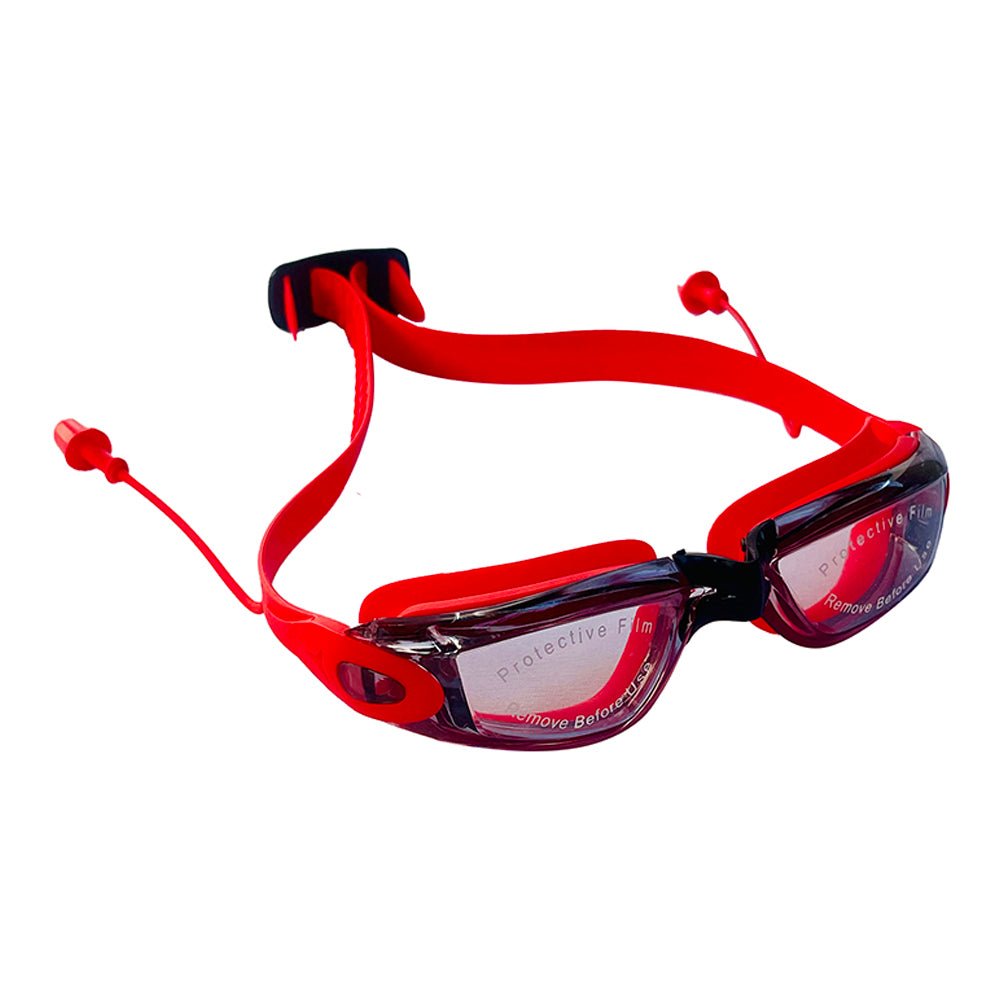 X Factor Red & Black UV protected Unisex Swimming Goggles with attached Ear Plugs for Teens - Little Surprise BoxX Factor Red & Black UV protected Unisex Swimming Goggles with attached Ear Plugs for Teens