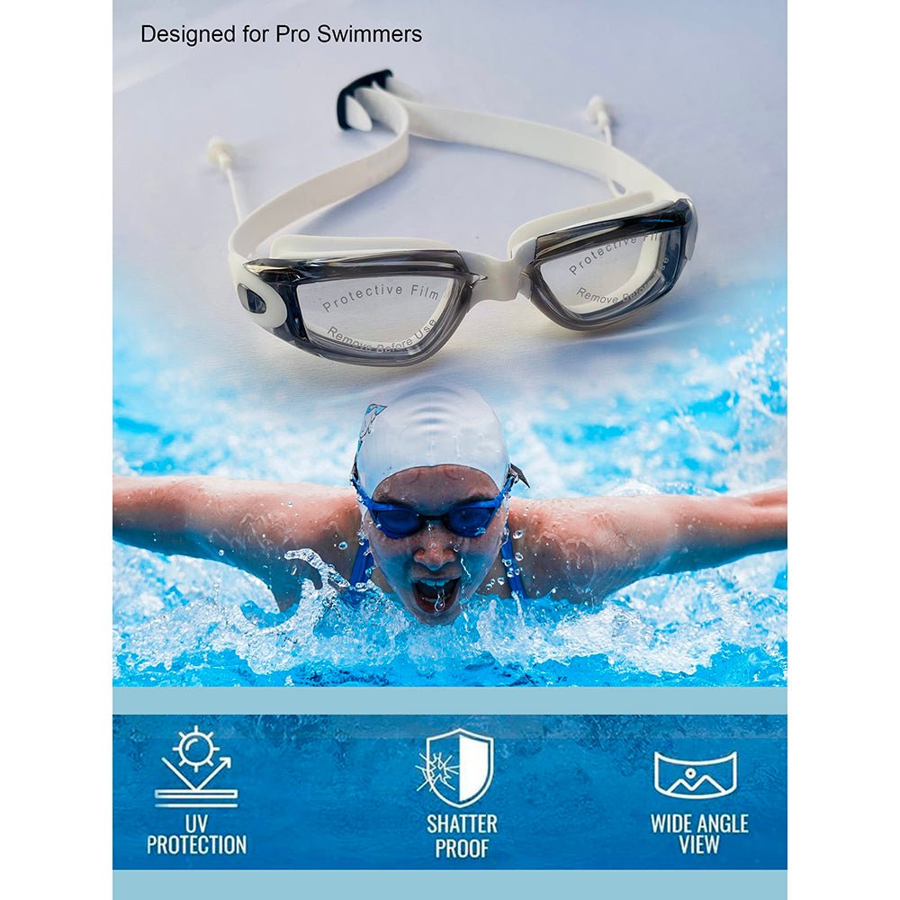 X Factor White & Grey UV protected Unisex Swimming Goggles with attached Ear Plugs for Teens - Little Surprise BoxX Factor White & Grey UV protected Unisex Swimming Goggles with attached Ear Plugs for Teens