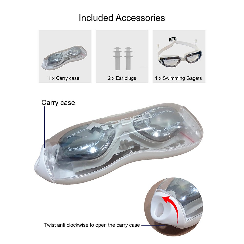 X Factor White & Grey UV protected Unisex Swimming Goggles with attached Ear Plugs for Teens - Little Surprise BoxX Factor White & Grey UV protected Unisex Swimming Goggles with attached Ear Plugs for Teens