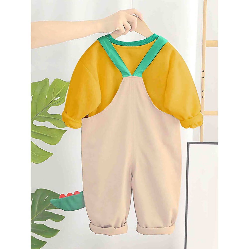 Yellow 3d Dino Dungary Style 2 pc clothing set for Toddlers/Kids - Little Surprise BoxYellow 3d Dino Dungary Style 2 pc clothing set for Toddlers/Kids