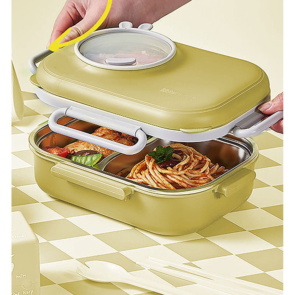 Yellow Bunny Ear themed Stainless Steel Lunch Box with Bowl, chopsticks & Fork - Little Surprise BoxYellow Bunny Ear themed Stainless Steel Lunch Box with Bowl, chopsticks & Fork