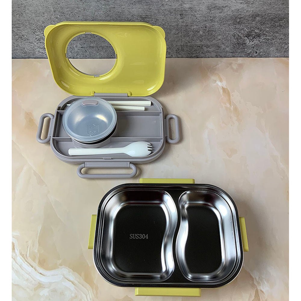 Yellow Bunny Ear themed Stainless Steel Lunch Box with Bowl, chopsticks & Fork - Little Surprise BoxYellow Bunny Ear themed Stainless Steel Lunch Box with Bowl, chopsticks & Fork