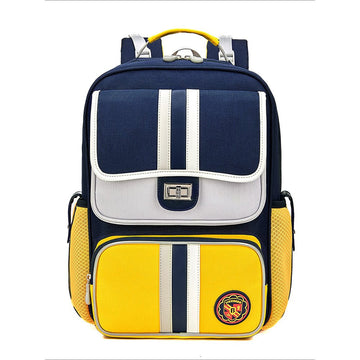 Yellow & Navy 3 stripes Ergonomic School Backpack for Kids - Little Surprise BoxYellow & Navy 3 stripes Ergonomic School Backpack for Kids