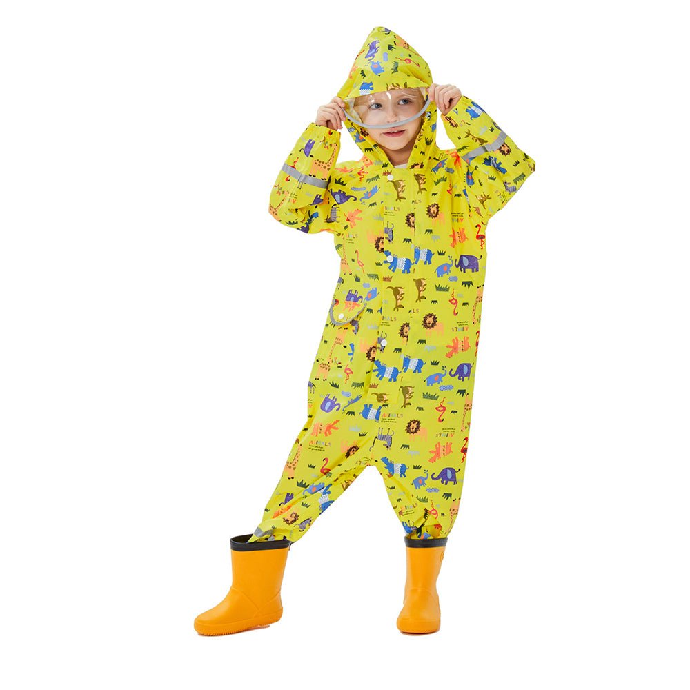 Yellow Safari Kingdom Theme All Over Jumpsuit / Playsuit Raincoat for Kids - Little Surprise BoxYellow Safari Kingdom Theme All Over Jumpsuit / Playsuit Raincoat for Kids