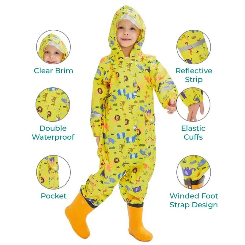Yellow Safari Kingdom Theme All Over Jumpsuit / Playsuit Raincoat for Kids - Little Surprise BoxYellow Safari Kingdom Theme All Over Jumpsuit / Playsuit Raincoat for Kids