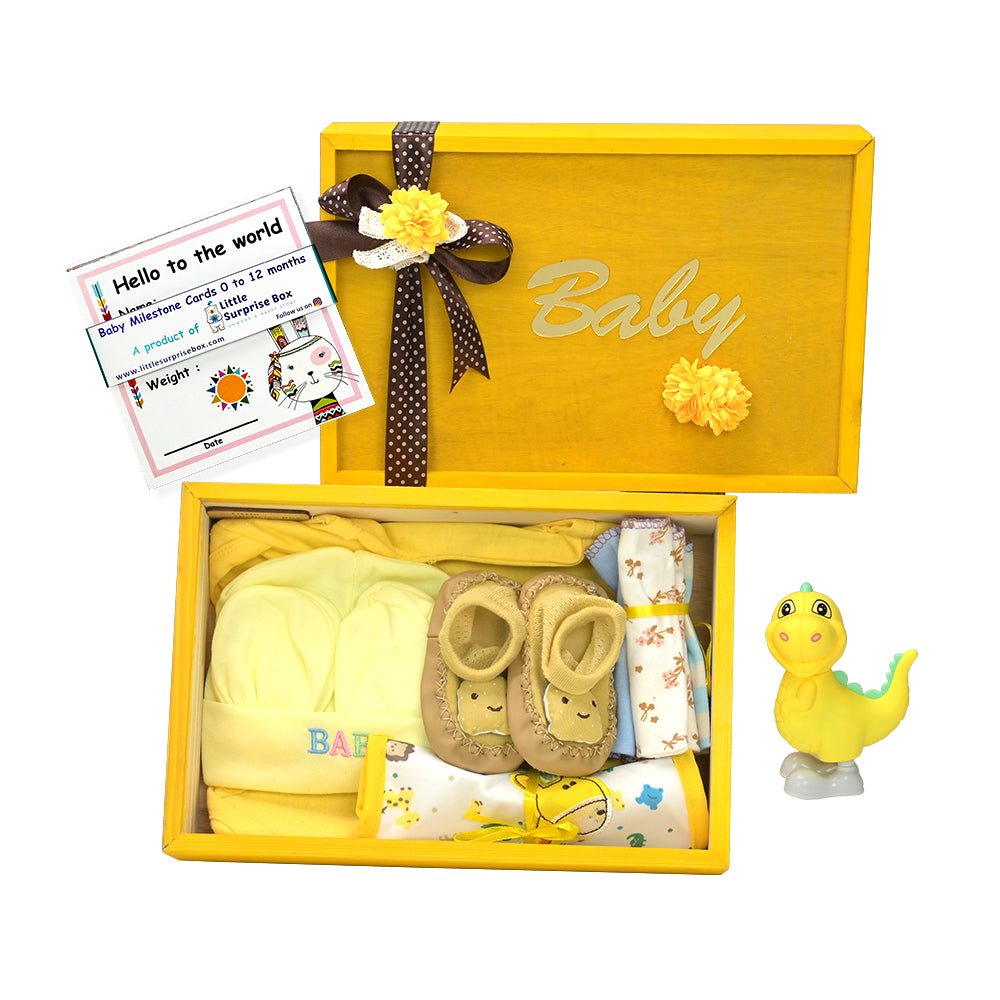 Yellow Sunshine Wooden Baby Shower Box ( Gender Neutral) - Little Surprise BoxYellow Sunshine Wooden Baby Shower Box ( Gender Neutral)