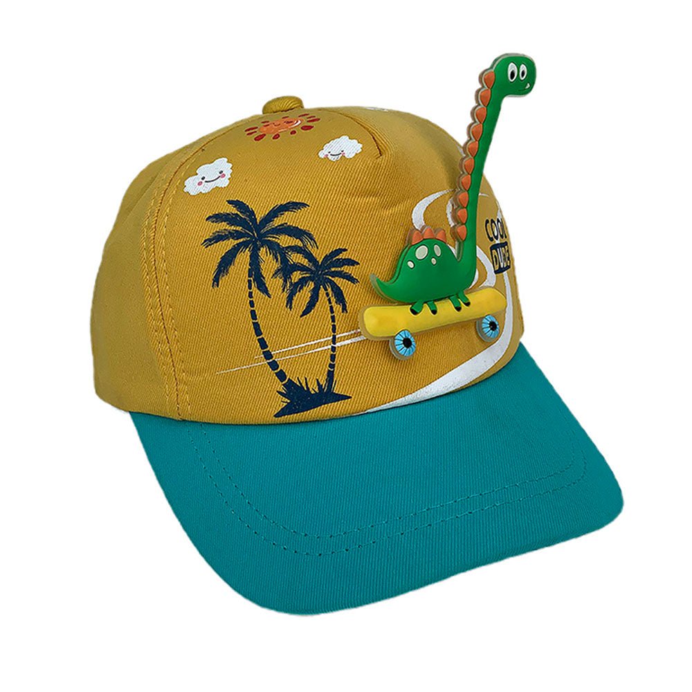 Yellow & Teal  3d Dino on wheels Casual Cap for Kids - Little Surprise BoxYellow & Teal  3d Dino on wheels Casual Cap for Kids