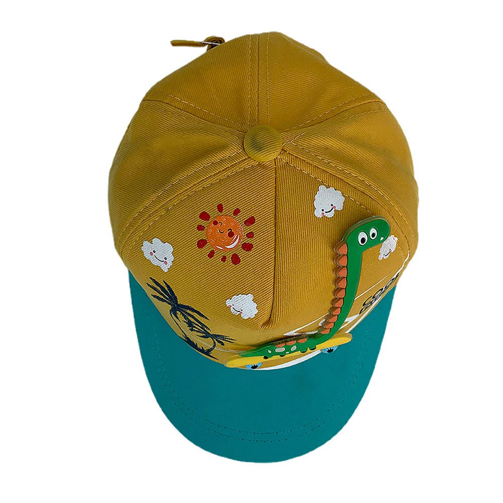 Yellow & Teal  3d Dino on wheels Casual Cap for Kids - Little Surprise BoxYellow & Teal  3d Dino on wheels Casual Cap for Kids