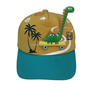 Yellow & Teal  3d Dino on wheels Casual Cap for Kids - Little Surprise BoxYellow & Teal  3d Dino on wheels Casual Cap for Kids