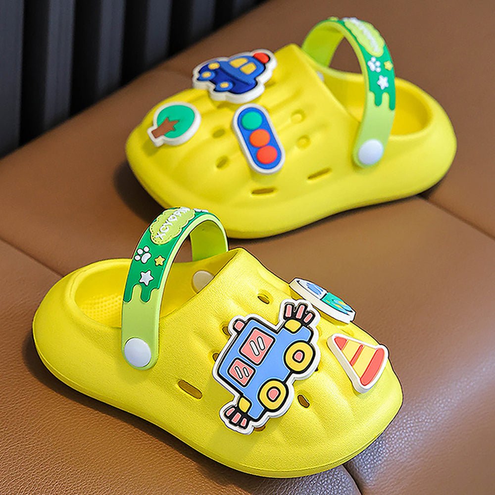 Yellow Transport theme Slip on Clogs, Summer/Monsoon all season Footwear for Toddlers & Kids. - Little Surprise BoxYellow Transport theme Slip on Clogs, Summer/Monsoon all season Footwear for Toddlers & Kids.