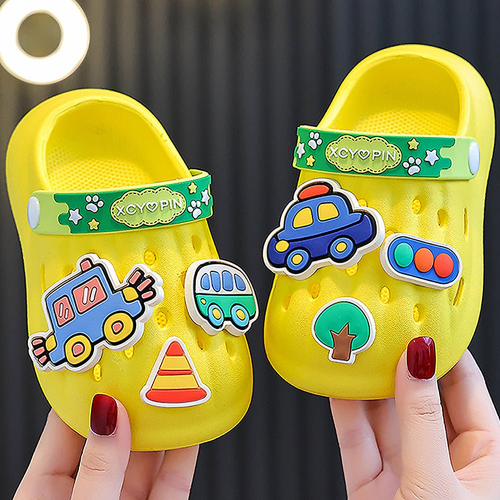 Yellow Transport theme Slip on Clogs, Summer/Monsoon all season Footwear for Toddlers & Kids. - Little Surprise BoxYellow Transport theme Slip on Clogs, Summer/Monsoon all season Footwear for Toddlers & Kids.