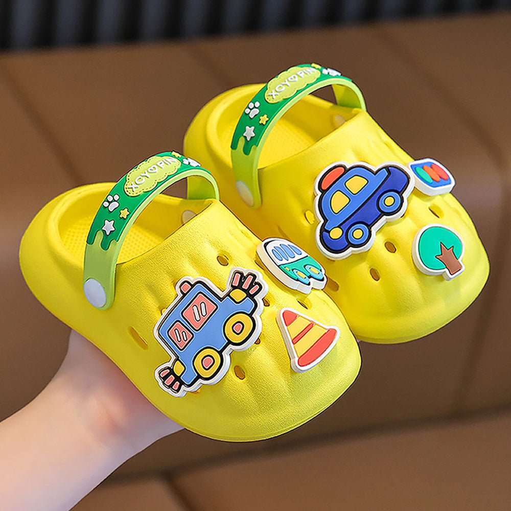 Yellow Transport theme Slip on Clogs, Summer/Monsoon all season Footwear for Toddlers & Kids. - Little Surprise BoxYellow Transport theme Slip on Clogs, Summer/Monsoon all season Footwear for Toddlers & Kids.