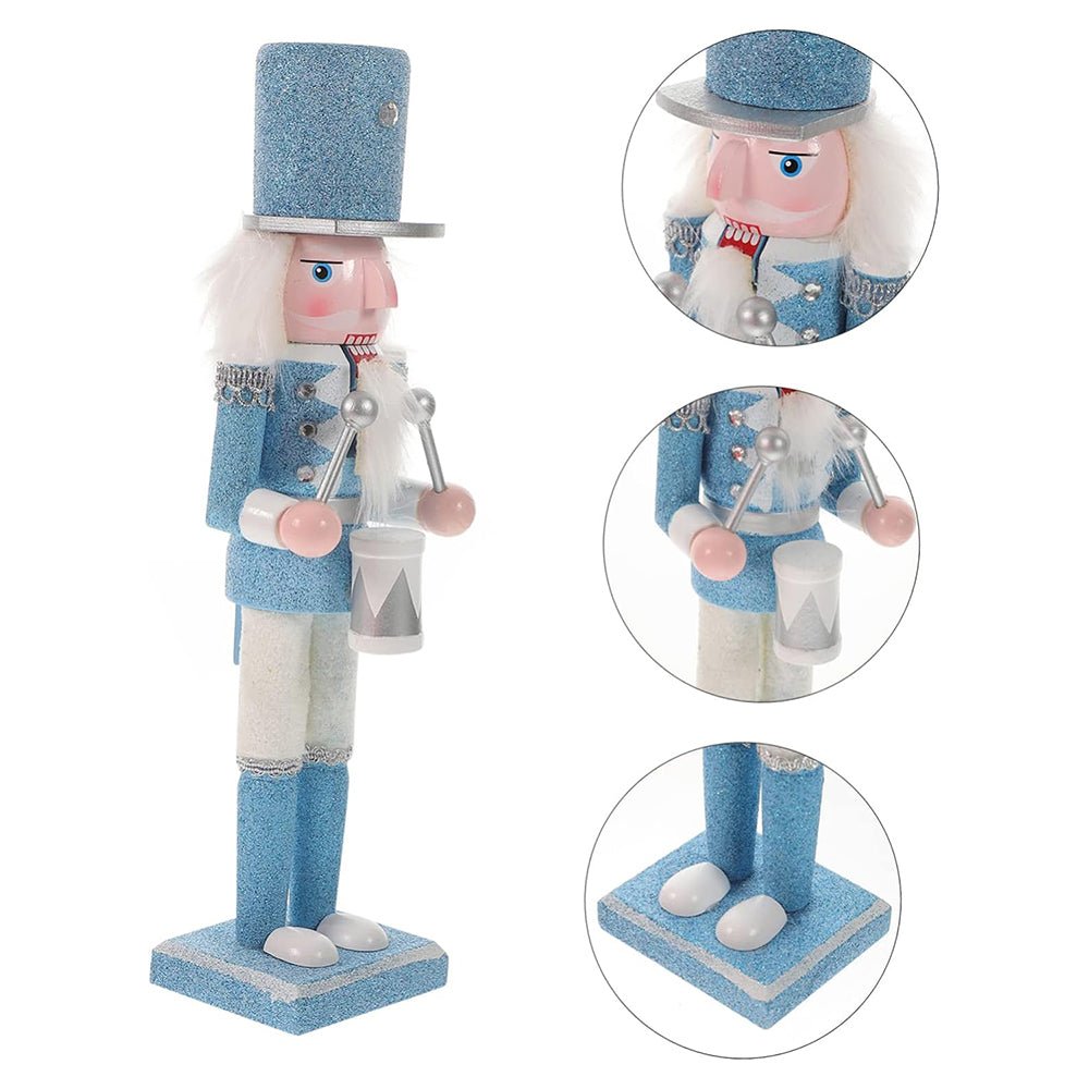 12 inches, Shimmer White & Blue Drum Roll Nutcracker Self Standing Christmas Table Décor - Little Surprise Box12 inches, Shimmer White & Blue Drum Roll Nutcracker Self Standing Christmas Table Décor