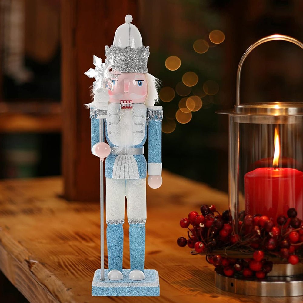 12 inches, Shimmer White & Blue Snowflake Nutcracker Self Standing Christmas Table Décor - Little Surprise Box12 inches, Shimmer White & Blue Snowflake Nutcracker Self Standing Christmas Table Décor