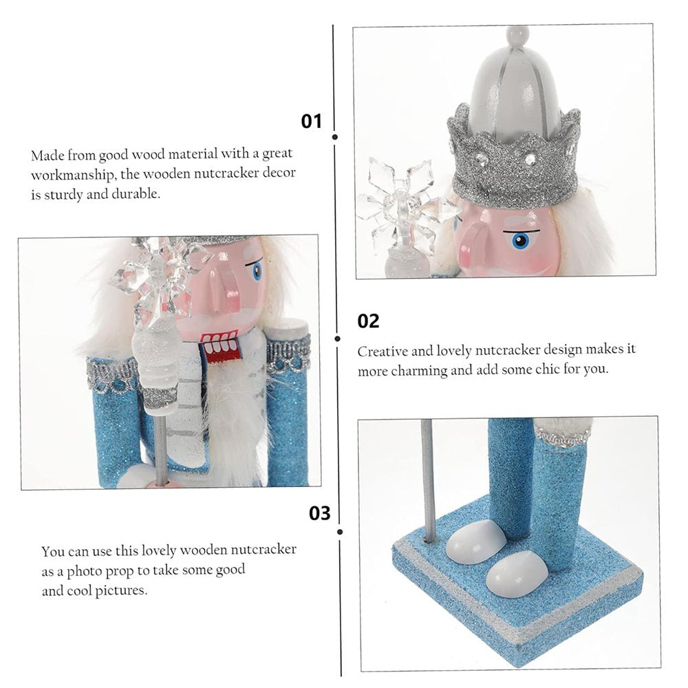 12 inches, Shimmer White & Blue Snowflake Nutcracker Self Standing Christmas Table Décor - Little Surprise Box12 inches, Shimmer White & Blue Snowflake Nutcracker Self Standing Christmas Table Décor