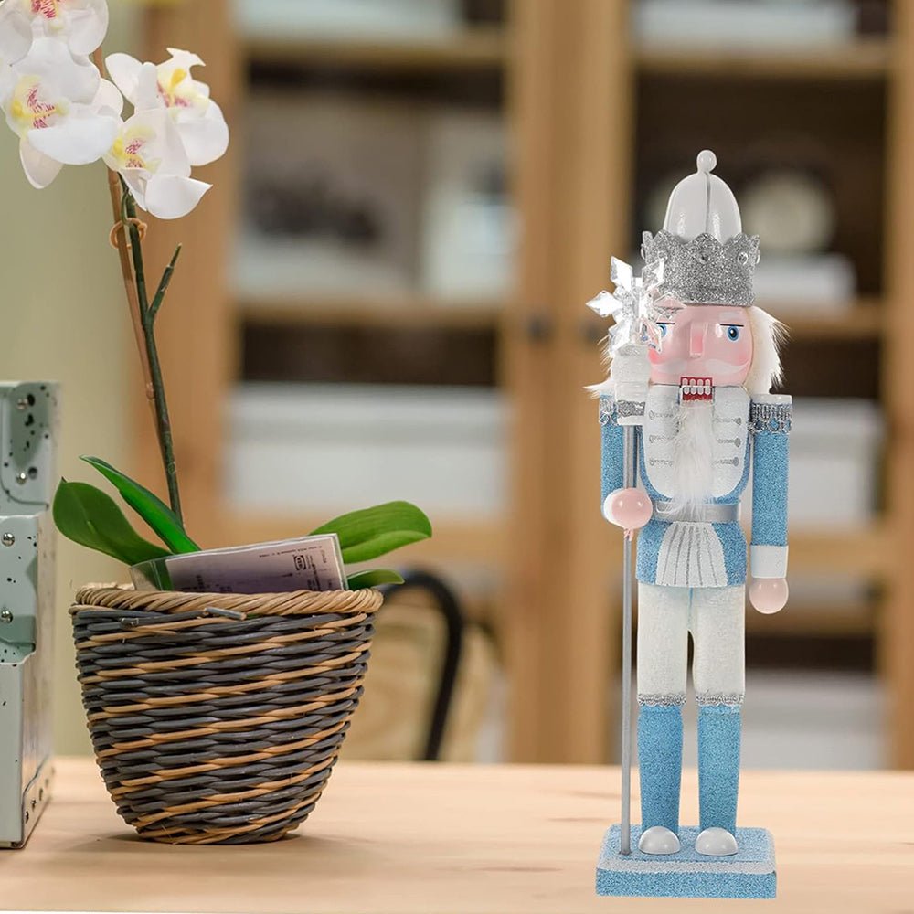 12 inches, Shimmer White & Blue Snowflake Nutcracker Self Standing Christmas Table Décor - Little Surprise Box12 inches, Shimmer White & Blue Snowflake Nutcracker Self Standing Christmas Table Décor