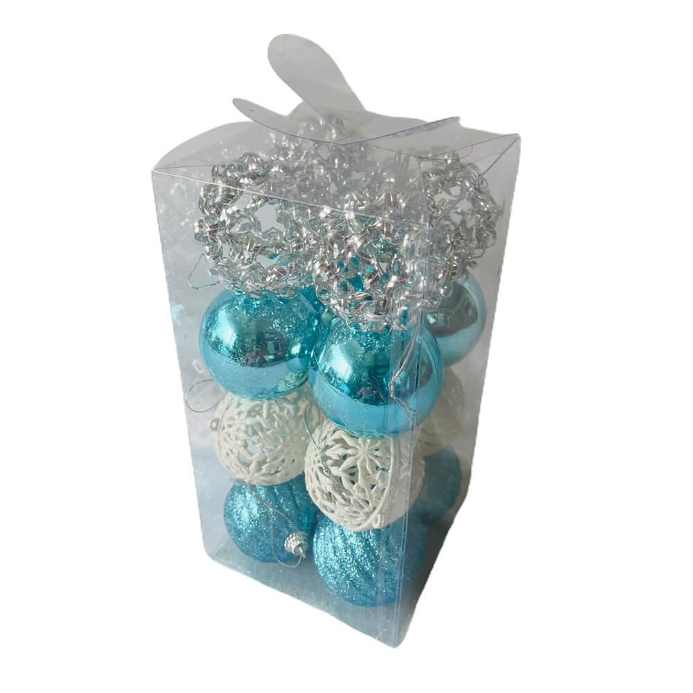 16 pcs, Blue, White & Silver Colour Hanging Christmas Tree Ornaments - Little Surprise Box16 pcs, Blue, White & Silver Colour Hanging Christmas Tree Ornaments