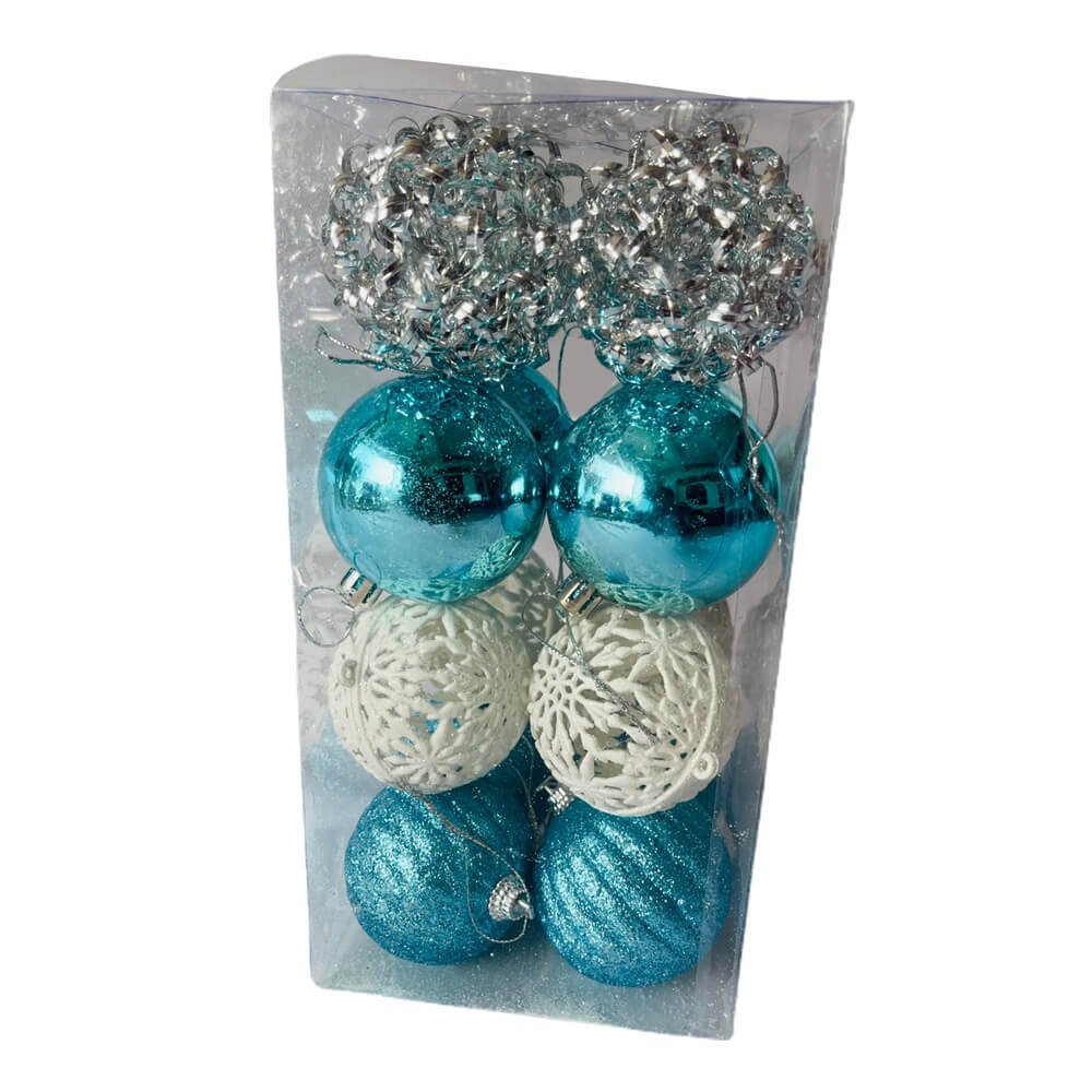 16 pcs, Blue, White & Silver Colour Hanging Christmas Tree Ornaments - Little Surprise Box16 pcs, Blue, White & Silver Colour Hanging Christmas Tree Ornaments