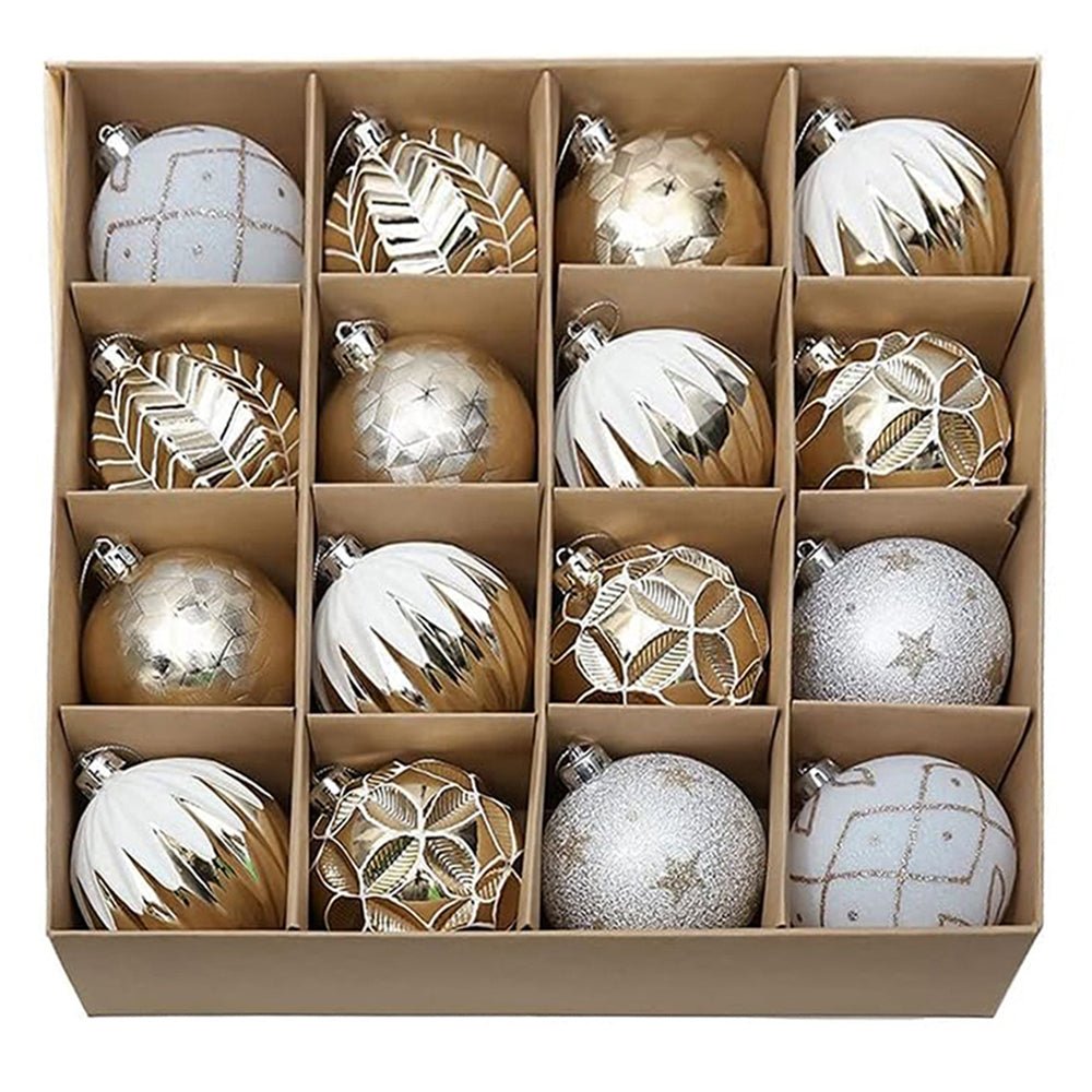16pcs Gold & silver Icing Theme Shimmer Christmas Ball Tree ornaments XMAS Decoration Set - Little Surprise Box16pcs Gold & silver Icing Theme Shimmer Christmas Ball Tree ornaments XMAS Decoration Set