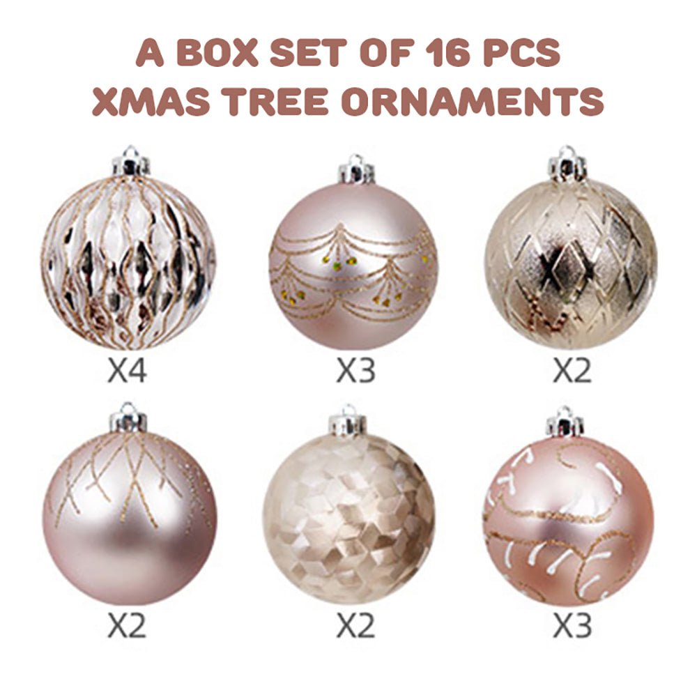 16pcs Rose Gold Theme Shimmer Christmas Ball Tree ornaments XMAS Decoration Set - Little Surprise Box16pcs Rose Gold Theme Shimmer Christmas Ball Tree ornaments XMAS Decoration Set