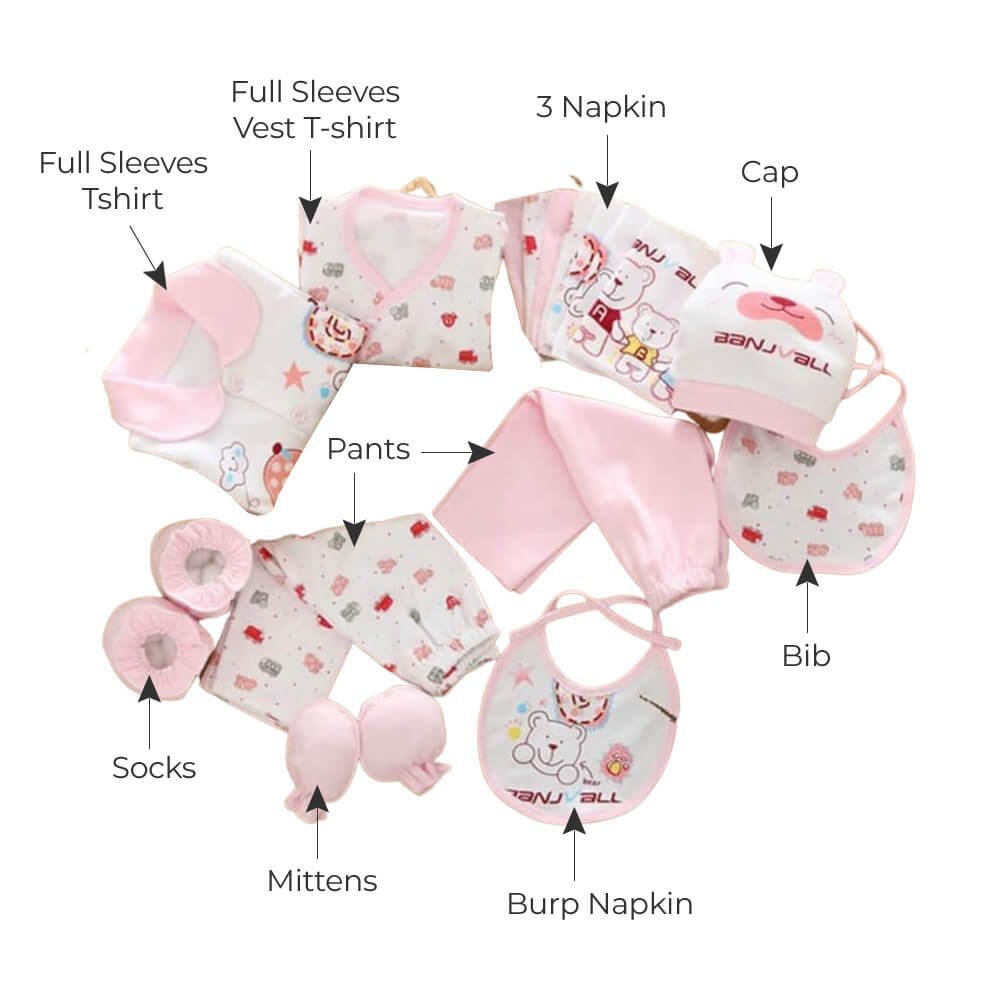 17 pcs Unisex Kids Wear Baby Hamper- PINK (0 - 3 Months) - Little Surprise Box17 pcs Unisex Kids Wear Baby Hamper- PINK (0 - 3 Months)