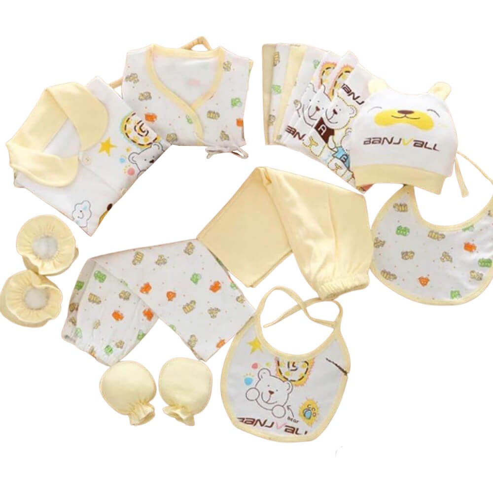 17 pcs Unisex Kids Wear Baby Hamper- YELLOW (0 – 3 Months)