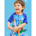 2 pcs Shirt & Shorts set Blue 3d Dino Surfer Kids Swimwwear with matching Swim Cap with UPF 50+ - Little Surprise Box2 pcs Shirt & Shorts set Blue 3d Dino Surfer Kids Swimwwear with matching Swim Cap with UPF 50+