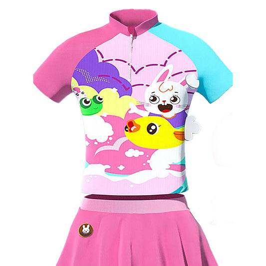 2 pcs Shirt & Skirt set, Mint & Pink Multi Swimwear with matching swimcap for Kids with UPF 50+ - Little Surprise Box2 pcs Shirt & Skirt set, Mint & Pink Multi Swimwear with matching swimcap for Kids with UPF 50+