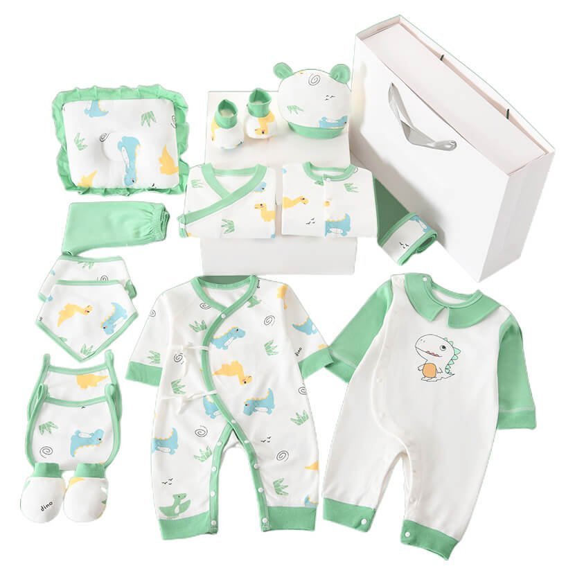 25 Pcs Newly Born Baby Girl/Boy Gift Hamper All Over Dino Green - Little Surprise Box25 Pcs Newly Born Baby Girl/Boy Gift Hamper All Over Dino Green