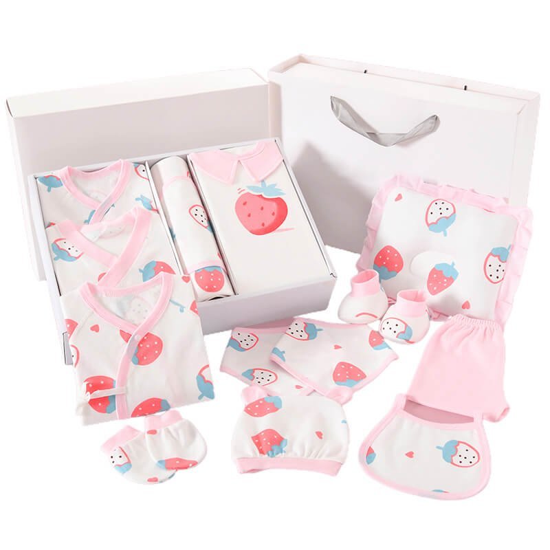 25 pcs Newly Born Baby Girl/Boy Gift Hamper All Over Strawberry Pink - Little Surprise Box25 pcs Newly Born Baby Girl/Boy Gift Hamper All Over Strawberry Pink