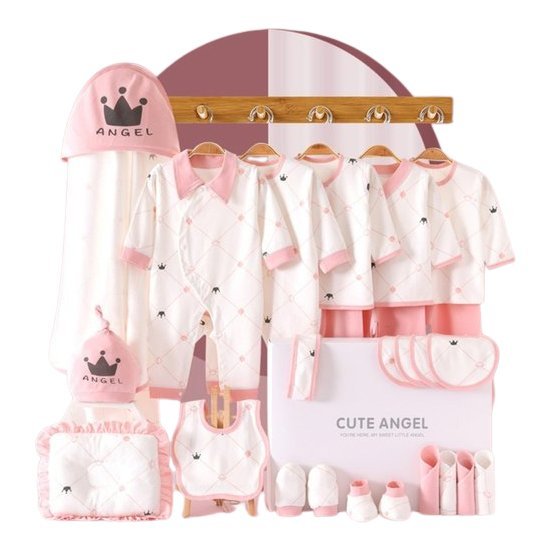 25 pcs Newly Born Baby Girl/Boy Gift Hamper (Rose Pink Diamond Print) 0-6 Months