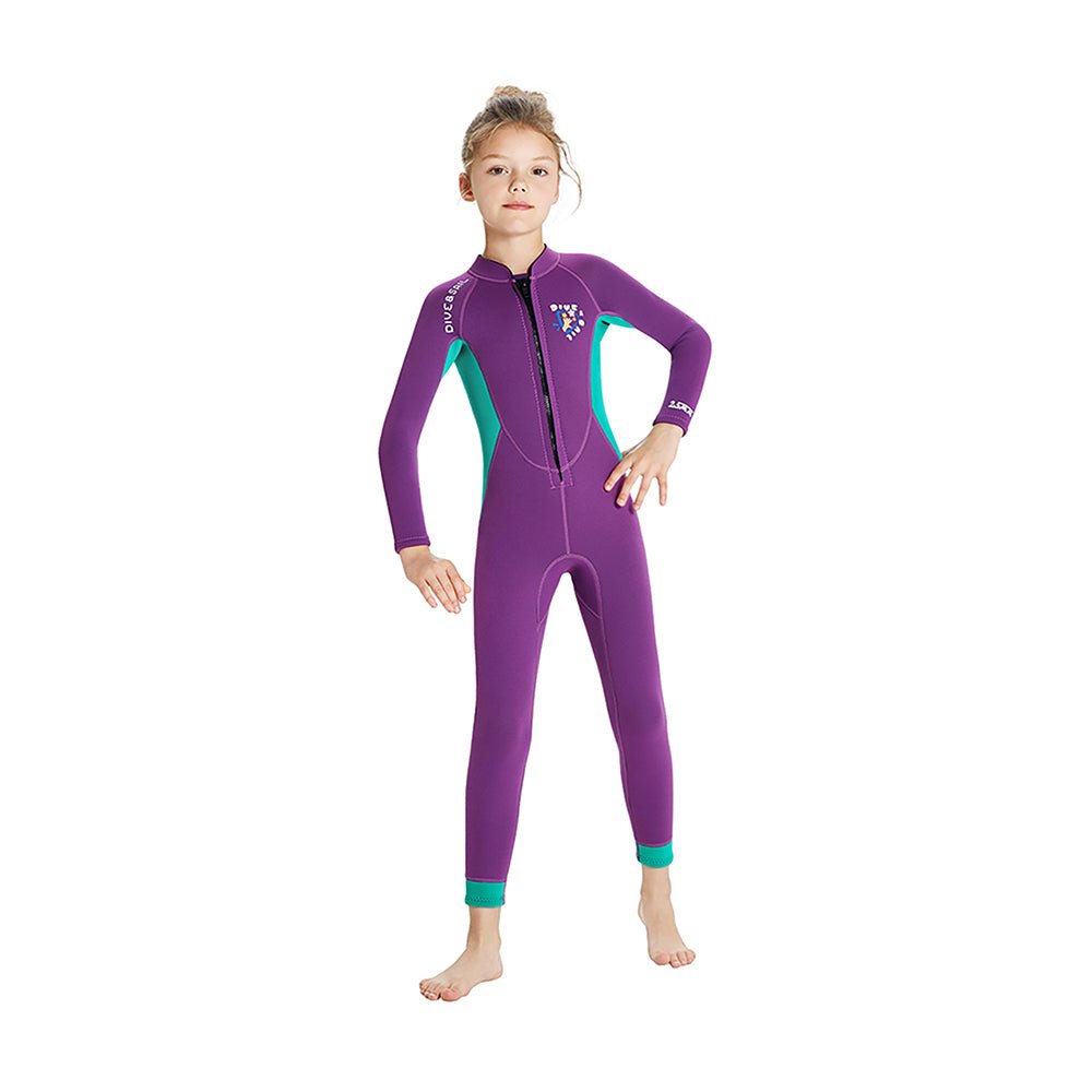 2.5mm Neoprene Full Length Kids Swimsuit Purple Turquoise Full