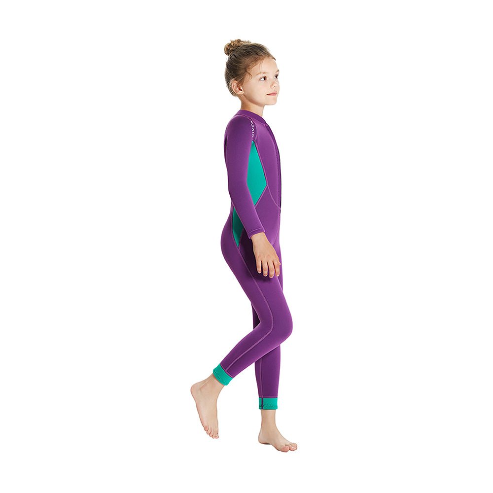 2.5mm Neoprene Full Length Kids Swimsuit, Purple & Turquoise Full Sleeves swimwear - Little Surprise Box2.5mm Neoprene Full Length Kids Swimsuit, Purple & Turquoise Full Sleeves swimwear
